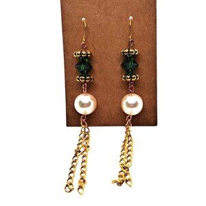 Handmade crystal, pearl, gold tone earrings